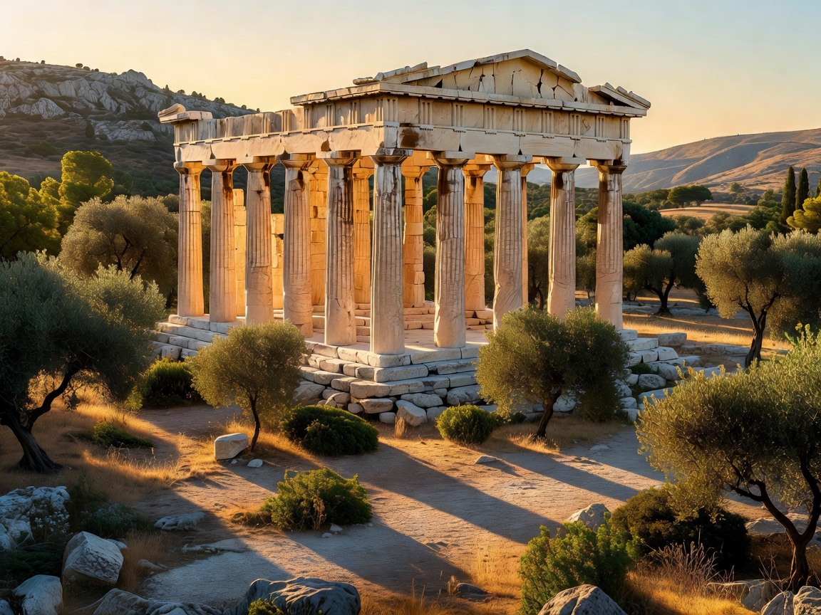 Ancient Greek Pantheon Sanctuary with Classic Pillars
