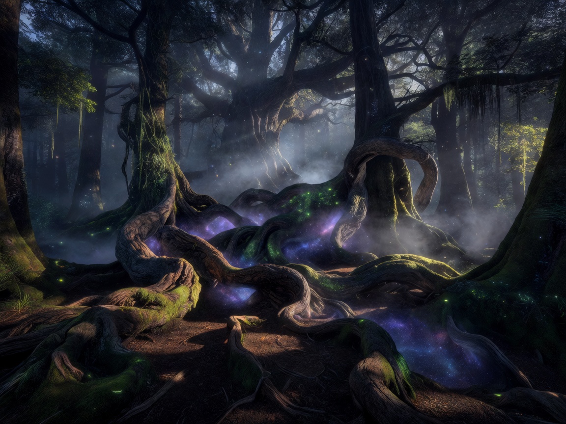 Mystic Forest Representing Cosmic Tree Yggdrasil Root System
