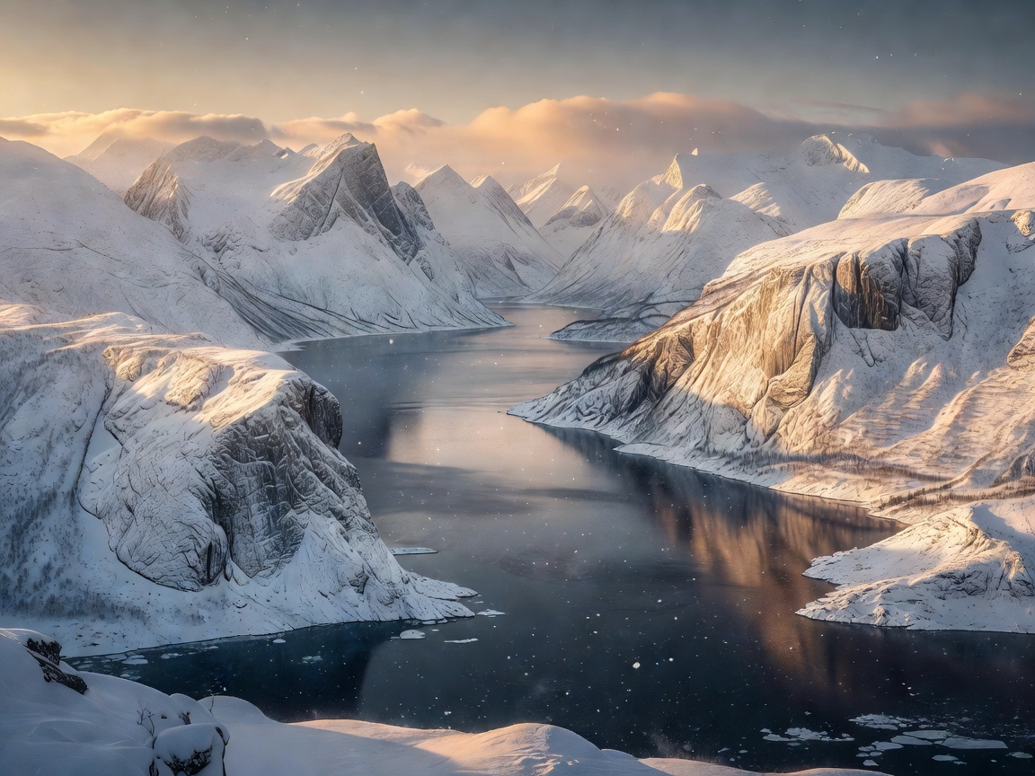 Snowy Fjords Representing Norse Mythic Scenery